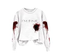 Pull Halloween Femme Problème Résolu Sweat sans Capuche Deguisement Halloween Femme Bloody Horreur Costume avec Imprimé Sanglants de Pull Femmes Graphique Vintage Sweatshirt Zombie Costume