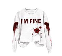 Pull Halloween Femme Problème Résolu Sweat sans Capuche Deguisement Halloween Femme Bloody Horreur Costume avec Imprimé Sanglants de Pull Femmes Graphique Vintage Sweatshirt Zombie Costume