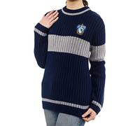 Pull Harry Potter Serdaigle Quidditch : Hogwarts House Serdaigle Quidditch Réplique d'uniforme côtelé Stitch Tricot Pull à col rond pour homme et femme, Bleu, argenté, XXL