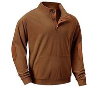 Pull Henley pour homme en tricot épais en velours côtelé - Pull décontracté - Léger à manches longues - Col en V boutonné, café, 5X-Large