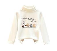 Pull Hiver Enfant Fille Chaud 1-7 Ans Pullover Blouse Manche Longue Fille Chic et Elegant Col Roulé Fashion Pas Cher Confortable Dessin Animé Mignon Haut Sweater (Blanc-a, 3-4 Years)