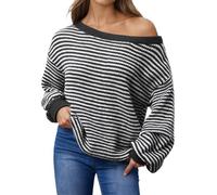 Pull Hiver Femme éPaules DéNudéEs- Pull Chaud Rayé Sexy Manches Longues Tricot Sweater Chic Et Élégant Coupe Classique Grande Taille Casual Confortable Automne Extérieur Ample Chandail