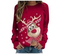 Pull Hiver Femme Renne De Noel Lumineux Sportswear Manches Longues Vêtements Ample Christmas Funny Pullover Col Rond Noël Sweatshirt Veste Tenue Moche Sweatshirts pour Polaire Chaude Famille Sweat,XL