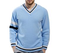 Pull Hiver Homme Chaud 4XL - Over À Col en V Et Manches Longues pour Coupe Slim Décontractée Style Universitaire Confortable Et Chaud Collection Automne-Hiver (Blue XL)