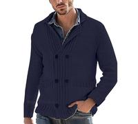 Pull Hiver Homme Chaud,Product Category Men’s Sweater Coat | Product Title Cardigan Tendance pour Homme Pull croisé Cardigan tricoté pour Homme Couleur Unie Veste à Grandes Poches (Blue, XL)