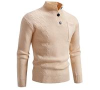 Pull Hiver Homme,Pull Homme Chic Et Elegant,Produit catégorie Men's Sweater Coat - Pull à col roulé avec Boutons pour Homme Hiver 2024 Base de Pull (Beige, M)