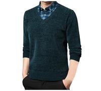 Pull Hiver Homme XXL - S Décontracté Plaid Revers Deux Pièces Européen Et Hiver Affaires Mode Ample (Green XL)