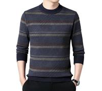 Pull Homme - Automne Hiver Pull Rayé Mode Luxe Tricoté Col Rond Hommes Chaud Pull en Laine Casual Vêtements pour Hommes,Gris,3XL