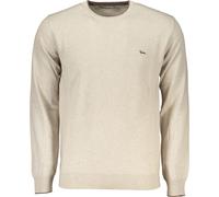 Pull homme beige : col rond, manches longues, détails contrastés & broderie, Taille : 3XL Couleur : Beige