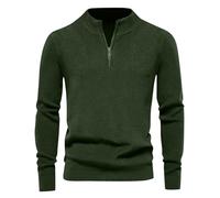 Pull Homme Col Droit, Mode Homme Couleur Pure Manche Longue 1/4 Fermeture Éclair, Pulls Chic D'intérieur Pullover Slim Fit Legere Vert armée L