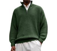 Pull Homme Col Droit, Pull De Travail Homme Manche Longue 1/4 Fermeture Éclair Couleur Pure, Pulls Chaud D'intérieur Pullover Souple Slim Fit Vert armée L