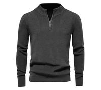 Pull Homme Col Droit, Pull Maille Homme Manche Longue Couleur Pure 1/4 Fermeture Éclair, Pulls Chic Mode Pullover Respirante Décontractée Gris L