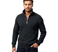 Pull Homme Col Droit, Pull Torsadé Homme Couleur Pure 1/4 Fermeture Éclair Manche Longue, Pulls Mode Décontractée Pullover Slim Fit Elastique Noir L
