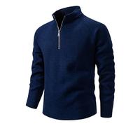Pull Homme Col Droit, Pullover Homme Couleur Pure 1/4 Fermeture Éclair Manche Longue, Pulls Souple D'intérieur Pullover Casual Classique Marine L