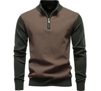 Pull Homme Col Droit, Vêtement Homme 1/4 Fermeture Éclair Manche Longue, Pulls Travail Legere Pullover Slim Fit Chic Vert armée L