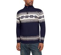 Pull Homme Col Haut Zippé Noël Flocon de Neige Tricot Ajusté Camionneur Montant Manches Longues Roulé Hiver Thermal Sous-Pull Basique Pullover Droit Laine Confortable Bleu Marine XXL