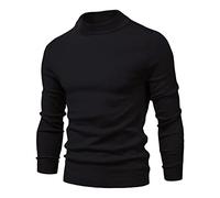 Pull Homme Col Montant Manches Longues Vintage Couleur Uni Automne Hiver Pulls, Gilets et Sweats Homme Classique Extérieur Travail Sport Noel Pull Chaud Homme Hiver Noir XL