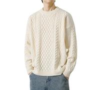 Pull Homme Col Rond Maille Top Homme Classique Casuals Automne Hiver Pull en Tricot torsadé (Beige, XL)