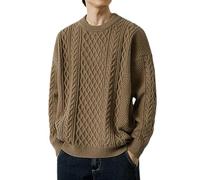 Pull Homme Col Rond Maille Top Homme Classique Casuals Automne Hiver Pull en Tricot torsadé (Khaki, L)