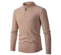 Pull Homme Col Roulé - Mens Fashion Leisure Solid Wool Knitting Versatile Stand Collar Long Sleeve Cardigan (Khaki XXL)