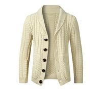 Pull Homme Col V - Mens Fashion Leisure Solid Wool Knitting Versatile Stand Collar Long Sleeve Long Style Cardigan Coat (Beige XL)