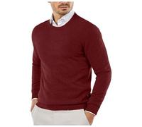 Pull Homme Coton Tricoté Col Rond Chaud Manches Longues, Sweater en Maille Fine Thermique Pullover Vintage Sweat Pulls Confortable T-Shirt Couleur Unie Souple Pull-Over Chandails Top Automne Et Hiver