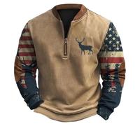 Pull Homme Demi-Zip Imprimé Tête de Bull or Rennes de Noël Sweat Homme Sans Capuche Hiver Chaud Sweatshirts Cowboy Pull Noel Oversize Pulls, Gilets et Sweats Grande Taille Sweat Shirt Manches Longues