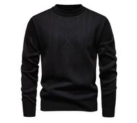 Pull Homme en Tricoté Chaud Doublé Polaire Col Rond Casual Pullover Jacquard Regular Fit Couleur Unie Pour Automne Hiver - Noir M