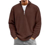 Pull Homme Grandes Tailles, Manches Longues, Fermeture éclair Quart de Tour, Coupe Ample, léger, Tendance, Marron, Taille M