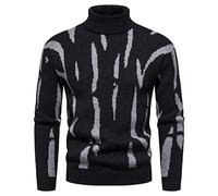 Pull Homme Hiver 4XL - Mens Winter Fashion Casual en Laine à col roulé imprimé Veste Top (Black, XL)