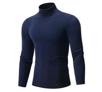 Pull Homme Hiver Chaud - d'arrivée : col mi-Haut décontracté en Tricot de Couleur Unie (Navy, M)