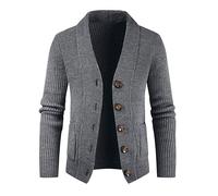 Pull Homme Hiver Chaud - décontracté à Manches Longues et Boutons pour Hommes, Mode Automne et Hiver, Poche à col Debout, Manteau Pull (Grey, L)
