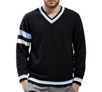 Pull Homme Hiver Chaud - Over À Col en V Et Manches Longues pour Coupe Slim Décontractée Style Universitaire Confortable Et Chaud Collection Automne-Hiver (Black XL)
