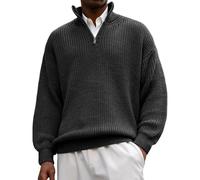 Pull Homme Hiver Col Droit, Men's Jumpers Manche Longue Couleur Pure 1/4 Fermeture Éclair, Pulls Casual Legere Pullover Travail Décontractée Noir L