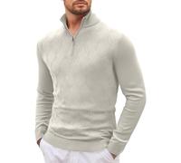 Pull Homme Hiver Col Droit, Men's Jumpers Manche Longue Couleur Pure 1/4 Fermeture Éclair, Pulls Chic Casual Pullover Elastique Décontractée Beige L