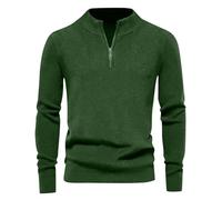 Pull Homme Hiver Col Droit, Mode Homme 1/4 Fermeture Éclair Manche Longue Couleur Pure, Pulls Elastique Travail Pullover Casual Vintage Vert L
