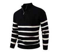 Pull Homme Hiver Col Droit, Mode Homme 1/4 Fermeture Éclair Manche Longue Rayures, Pulls Legere Travail Pullover Chic Souple Noir L