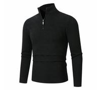Pull Homme Hiver Col Droit, Pull De Travail Homme Couleur Pure Manche Longue 1/4 Fermeture Éclair, Pulls Elastique D'intérieur Pullover Casual Mode Noir L