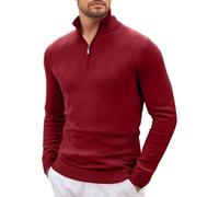 Pull Homme Hiver Col Droit, Pull De Travail Homme Manche Longue 1/4 Fermeture Éclair Couleur Pure, Pulls Souple Casual Pullover D'intérieur Chaud Vin L