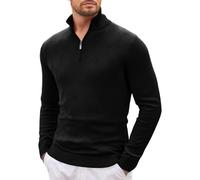 Pull Homme Hiver Col Droit, Pull De Travail Homme Manche Longue Couleur Pure 1/4 Fermeture Éclair, Pulls Chic Mode Pullover Souple Décontractée Noir L