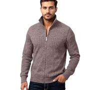 Pull Homme Hiver Col Droit, Pull Maille Homme 1/4 Fermeture Éclair Couleur Pure Manche Longue, Pulls Vintage Casual Pullover Chaud Souple Café L