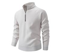 Pull Homme Hiver Col Droit, Pull Torsadé Homme Couleur Pure 1/4 Fermeture Éclair Manche Longue, Pulls Elastique Slim Fit Pullover Souple Classique Blanc L