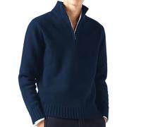 Pull Homme Hiver Col Droit, Pullover Homme Couleur Pure 1/4 Fermeture Éclair Manche Longue, Pulls Classique Décontractée Pullover Respirante Legere Bleu foncé L