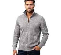 Pull Homme Hiver Col Droit, Vêtement Homme 1/4 Fermeture Éclair Couleur Pure Manche Longue, Pulls Chaud Slim Fit Pullover Chic Casual Gris L