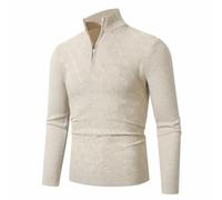 Pull Homme Hiver Col Droit, Vetement Homme 1/4 Fermeture Éclair Couleur Pure Manche Longue, Pulls Travail Chaud Pullover Legere Casual Beige L