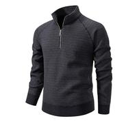 Pull Homme Hiver Col Droit, Vêtement Homme Couleur Pure 1/4 Fermeture Éclair Manche Longue, Pulls Elastique Slim Fit Pullover Travail D'intérieur Gris foncé L