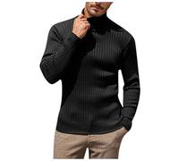 Pull Homme Hiver, décontracté à col Haut pour Hommes, Couleur Unie, Ample et Confortable, Tendance Commerciale, en Tricot Chaud (Black, M)