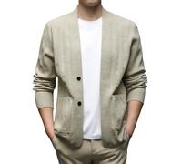 Pull Homme Hiver,Pull en Tricot col châle Cardigan décontracté à Manches Longues avec Patchwork appliqué et Poches Jacquard extérieur Automne Hiver Produits Catégorisés pour Hommes (Khaki, XXXXL)