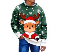 Pull Homme Hiver Pull festif en maille imprimée à manches longues et col rond,confortable et idéal pour les tenues d'hiver,les fêtes de fin d'année une garde-robe décontractée.(Dark Green,4XL)