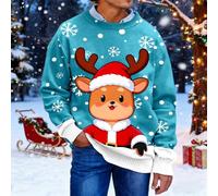 Pull Homme Hiver Pull festif en maille imprimée à manches longues et col rond,confortable et idéal pour les tenues d'hiver,les fêtes de fin d'année une garde-robe décontractée.(Sky Blue,5XL)